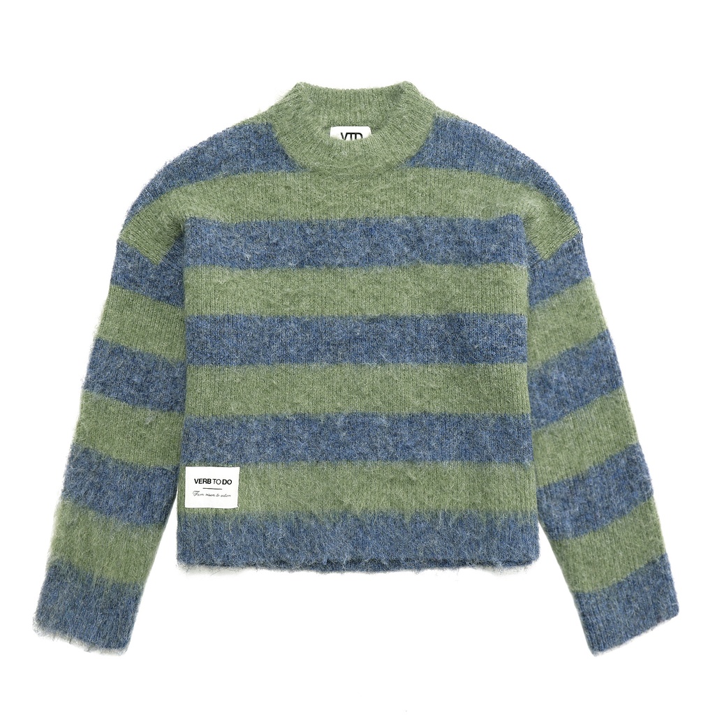 KNITWEAR BOXY GREEN GREY STRIPED M