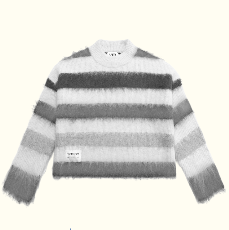 KNITWEAR BOXY GREY STRIPED JERSEY M