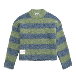 [KVTD-BXY-GRN-GRY-XL] KNITWEAR BOXY GREEN GREY STRIPED XL
